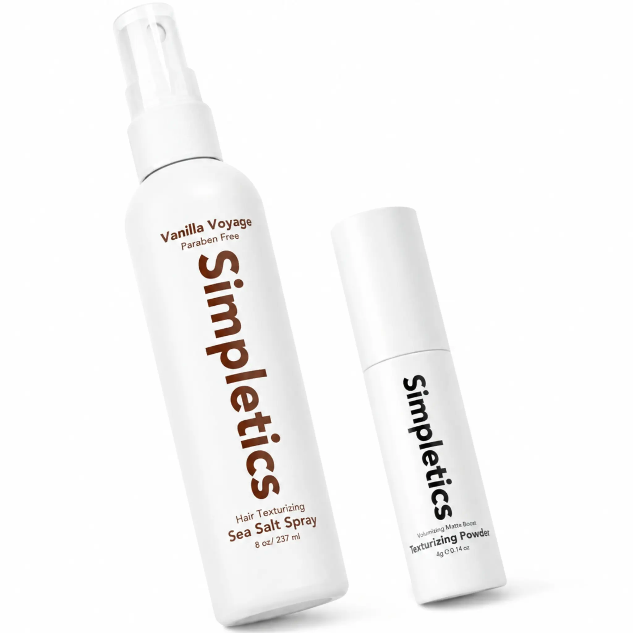 Simpletics Texture Essentials Hair Styling Bundle - Vanilla-Scented Haircare Set with Sea Salt Spray & Powder, for Daily Gentle Use, Textured Natural Look, Root Lift, Matte Finish, Beachy Waves, Voluminous Hair Hold