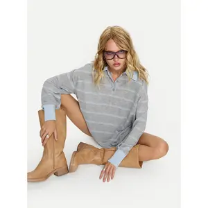 Aleka Long Sleeve Rugby Jersey Grey / Blue Stripe