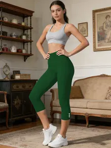 Women's Yoga Pants with Button Decoration, Casual Slim Fit High Waisted Bottoms, All Season Wearable Home & Streetwear