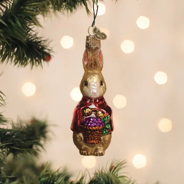 Flopsy Christmas Ornaments - Adorable Rabbit in Red Coat, with Basket, for Christmas Tree Festive Decorations