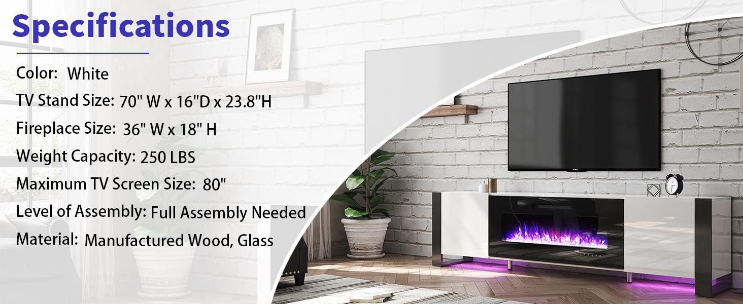 [Ships in 2 Boxes] [Spring Sale] AMERLIFE U-Shaped Legs Fireplace TV Stand, Media Console with Electric Fireplace and LED Lights, Modern Entertainment Center with Storage Shelf, Apartment Furniture/Best Gift Ideas/Christmas Gifts