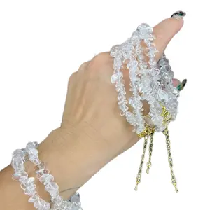 Women's Clear Quartz Chip Bracelet with Yellow Gold Metal Closure - Fashion Accessory