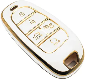 Key Fob Cover Compatible with Hyundai Sonata Santa Tucson Ioniq Palisade Smart 5 Buttons TPU Remote Keyless Key Fob Case Protection Shell Accessories, White