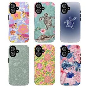 Colorful Sea Turtle Tough Phone Case, Cute Ocean-Themed Phone Cover for Beach Lovers, Line Art Turtle Phone Case, Tortoise Ocean, Ocean Phonecover, Gift for her, Gift for him