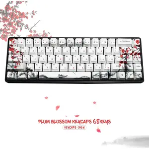 Plum Blossom Keycaps 68 Set for RK68 GK68 Mechanical Keyboard Custom PBT OEM Profile Japanese Font with Keycap Puller for Gateron Kailh Cherry MX Switch ANSI Layout Keyboard Matte Height Thermal Sublimation