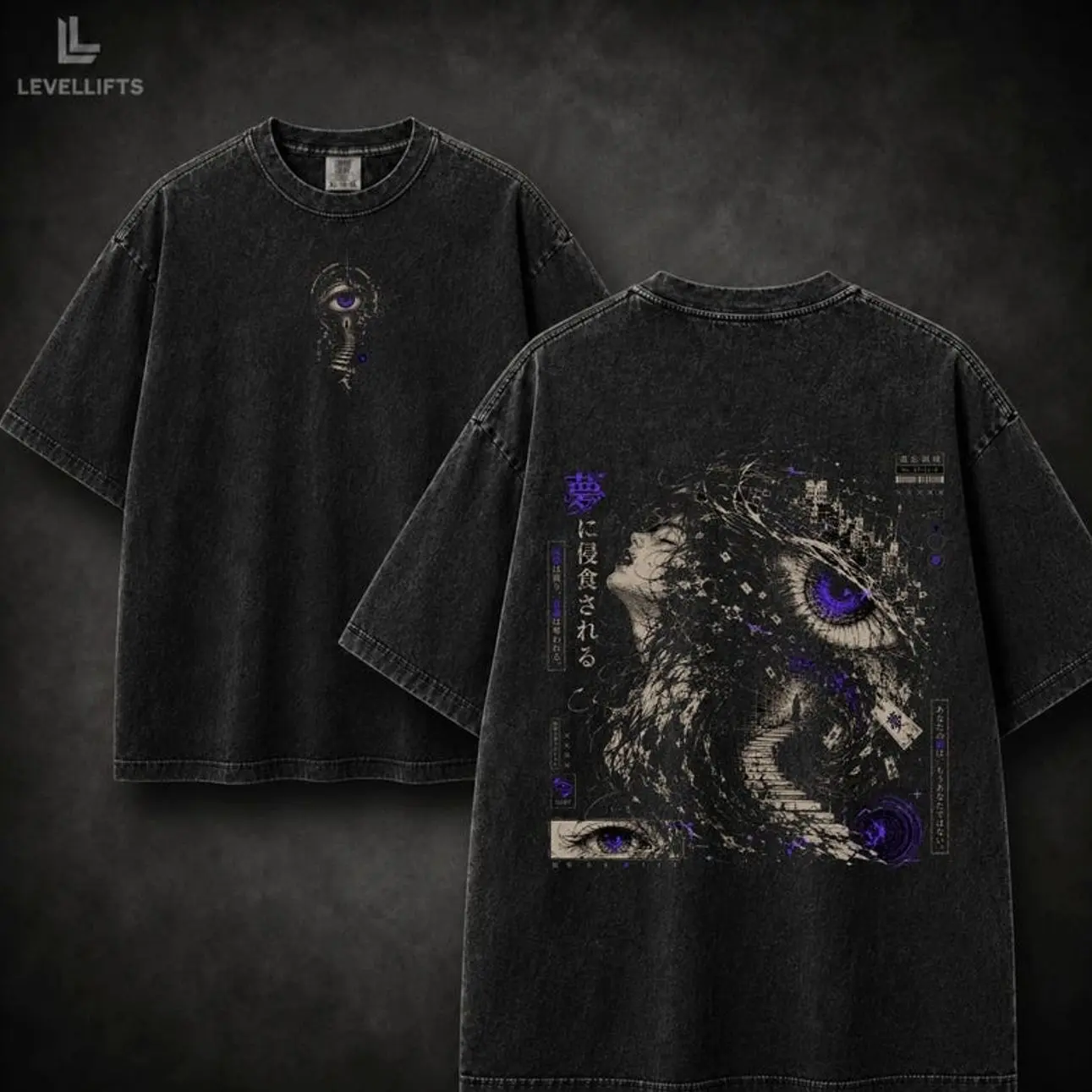 Vintage Washed Psych Horror Anime T-Shirt, Dark Manga Graphic Tee, Oversized Unisex Streetwear Shirt, Retro Gothic Fan Gift