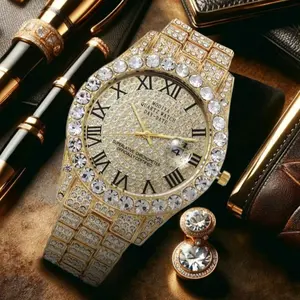 Men's Luxury Rhinestone Decorated Round DialQuartz Watch,with Box,Fashionable ExquisiteBack To School Wristwatch, Trendy Watch forParty, Daily Clothing Decor As Boyfriend GiftsFall Outfits, Fall Freshness Fall, 80s Fashion,Accessories