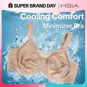 HSIA Women's Plus-Size Underwire Bra - Cool Cardi Comfort, Unlined, Non-Padded, Ice Silk Nylon Blend, Smoothing Wide-Strap, Full-Coverage U-Back Minimiser T-Shirt Bra, Hand Wash Only ，  #summerwins