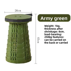 Portable telescopic folding stool for outdoor camping and fishing, adjustable height plastic stool, ultra-lightweight, can be carried or backpacked