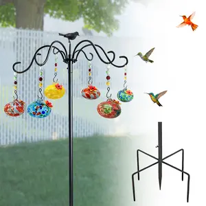 Glass Humming Bird Feeders with Shepherds Hook, (6 Feeding Stations) Adjustable Hight Hummingbird Feeder Stand for Outdoors Home Garden Yard Decor