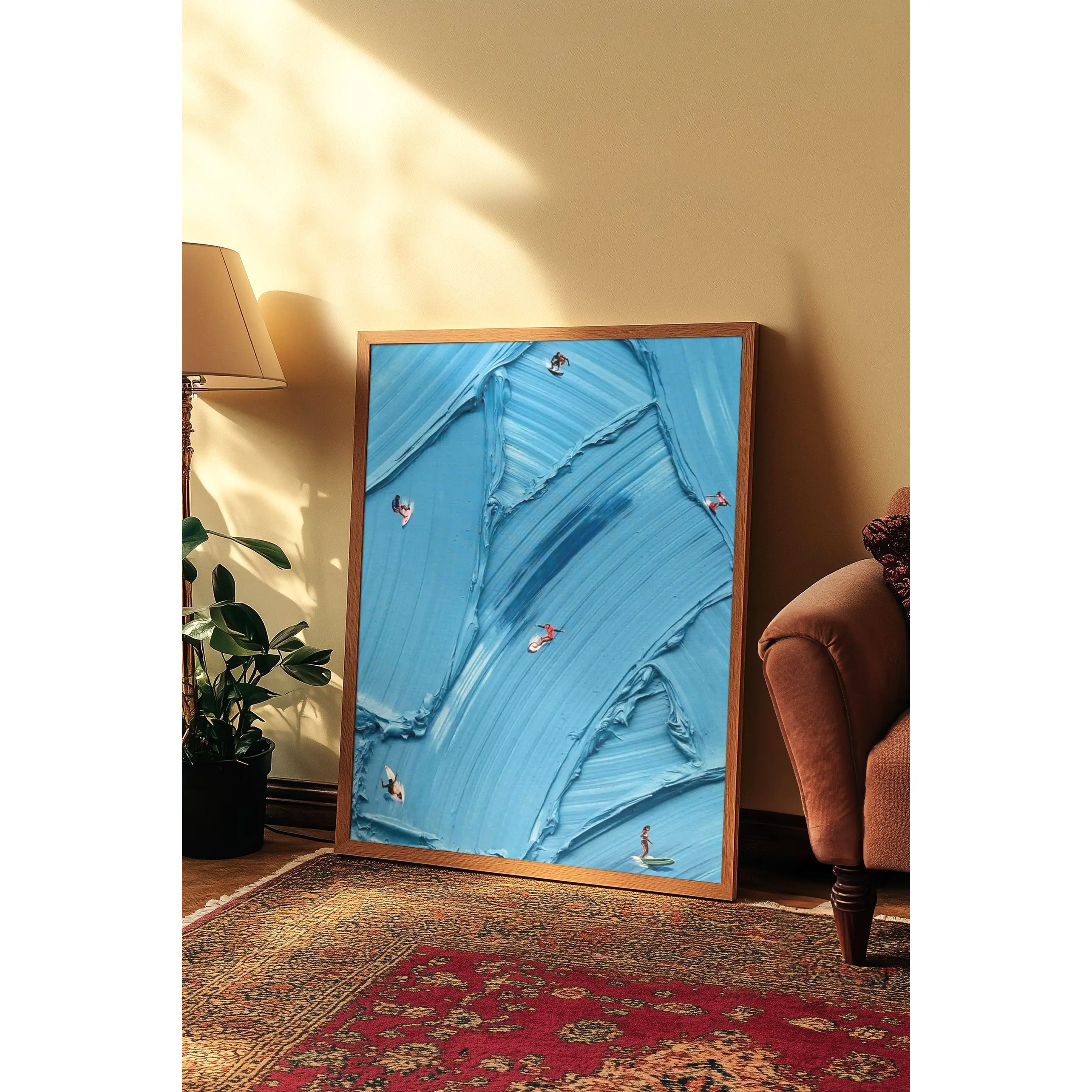 Werner Bronkhorst-Style Colorful Abstract Surf Poster, High Def Fade-Resistant Blue Impasto Wave Artwork, Colorful Style Coastal Wall Decor with Mount Compatibility, Living Room & Bedroom Home Inspo Unframed Print