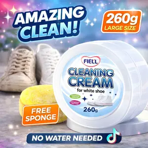 260g large capacity + free sponge White Shoe Cleaner Cream Multipurpose No-Wash SoildComes with Sponge Removes Stains Ideal for LeatherSilicone Car Interiors Mild Non-Irrutating Eco-Frendly