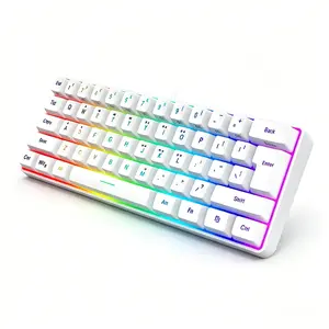 60% Wired Gaming Keyboard, 61 Keys RGB Backlit Mini Keyboard with Wrist Rest, Ultra-Compact Waterproof Ergonomic Membrane Keyboard, Plug & Play for PC Gamers White