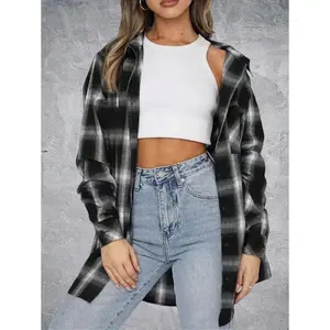 Women Button Down Flannel Shirts Long Sleeve Plaid Shackets Business Casual Blouse Top