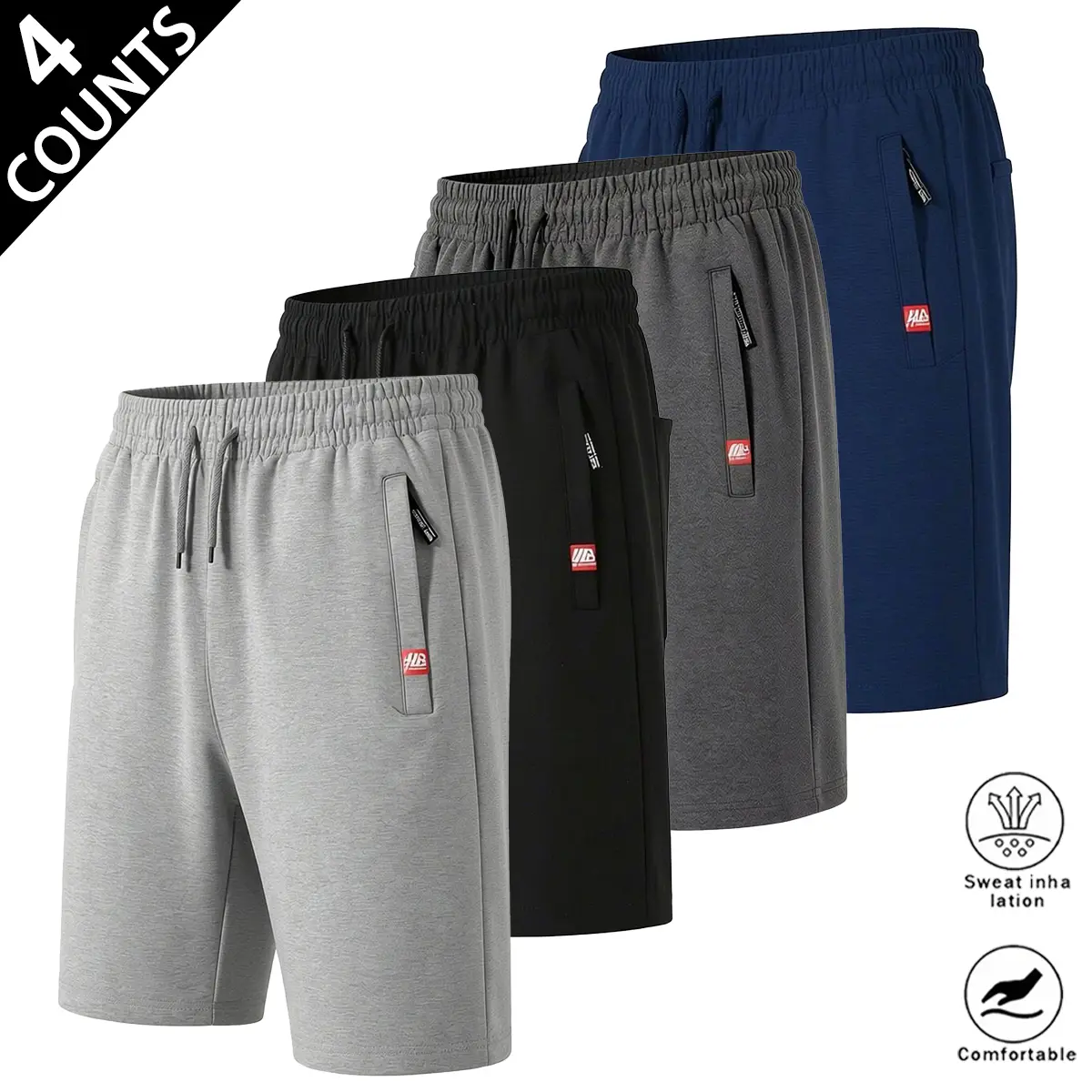 Men Heather Knit Casual Sweat Shorts Soft Cotton Blended Air Permeable Plush Fabric Elastic Adjustable Drawstring Waist Zipper Anti Theft Side Pockets Mini Label Decor Loose Knee Length Daily Sports Shorts For Summer Walking Gym Multiple Color Options