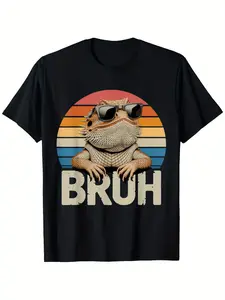 1Gaming Bruh Bearded Dragon Funny Lizard Bruh Meme Reptile T-Shirt, 100% Crew Neck T Shirt for Summer, Casual Short Sleeve Tee - Perfect Gifts for Halloween, Thanksgiving Day, Christmas Holiday for Boys Girls