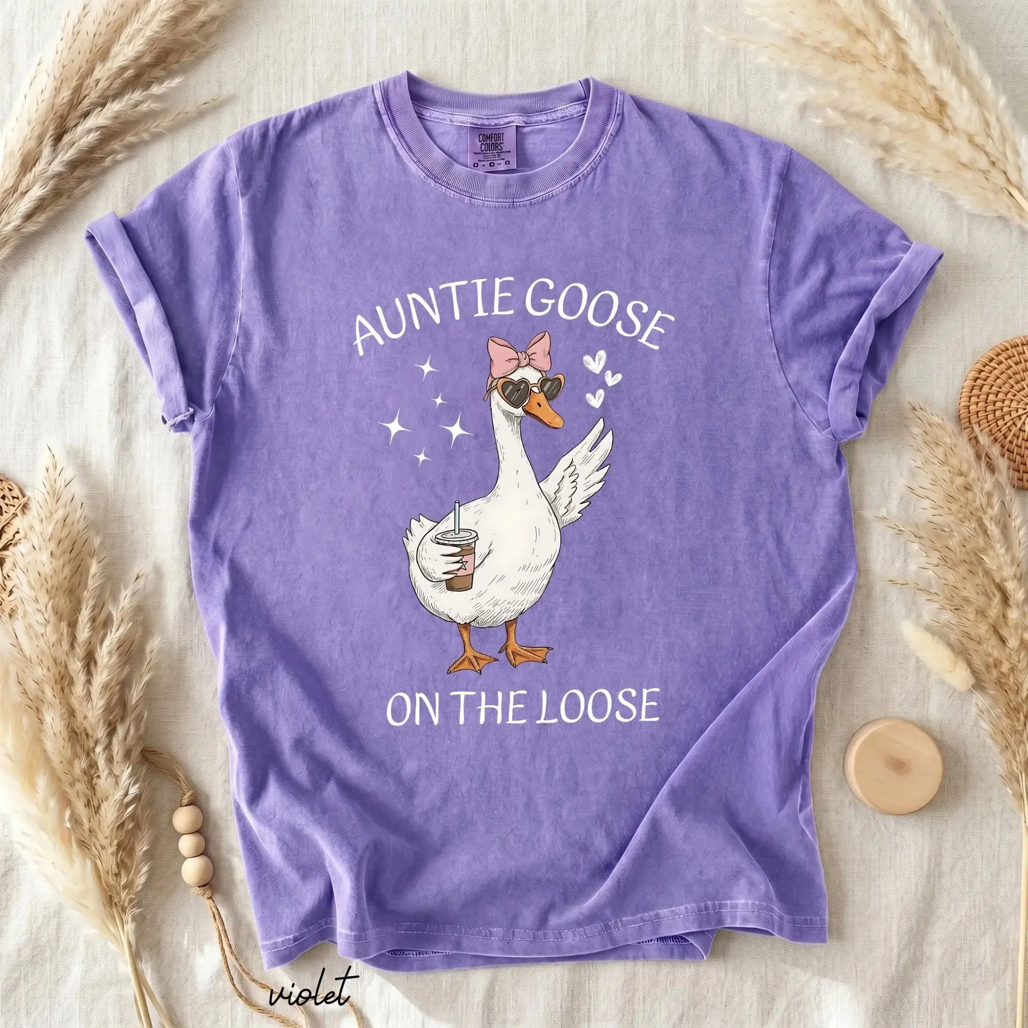 Comfort Colors Auntie Goose On The Loose Shirt, Funny Goose Graphic T-shirt, Farm Animal Lover Gift, Apparel Made In The US - Schoolhouse Threads		