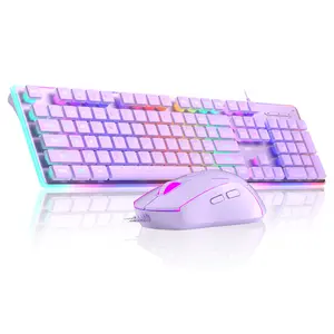 MAGEGEE GK970 Gaming Creamy Keyboard and Mouse White 104 Keys RGB 6 Speed RGB Mouse Combo Pudding Keycaps Silent Computer Keyboard for PC Laptop Mac Windows Office