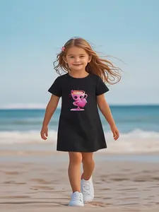 Girls' Summer Short Sleeve Dress, cute italian brainrot cappuccina ballerina Cartoon print Casual Dress, Fitted Knee Length, gift for girls, Perfect for spring&summer Daily Wear and Vacations