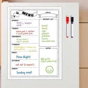 Magnetic Weekly Meal Planner for Refrigerator, Meal Planning and Shopping List Board, Memo Board and Home Plan Announcement Board, Weekly Use, White，Includes Two Markers