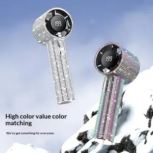 199 Wind Speeds Diamond Decor Handheld Turbon Fan Small Fan High-speed Digital Display Portable Fan