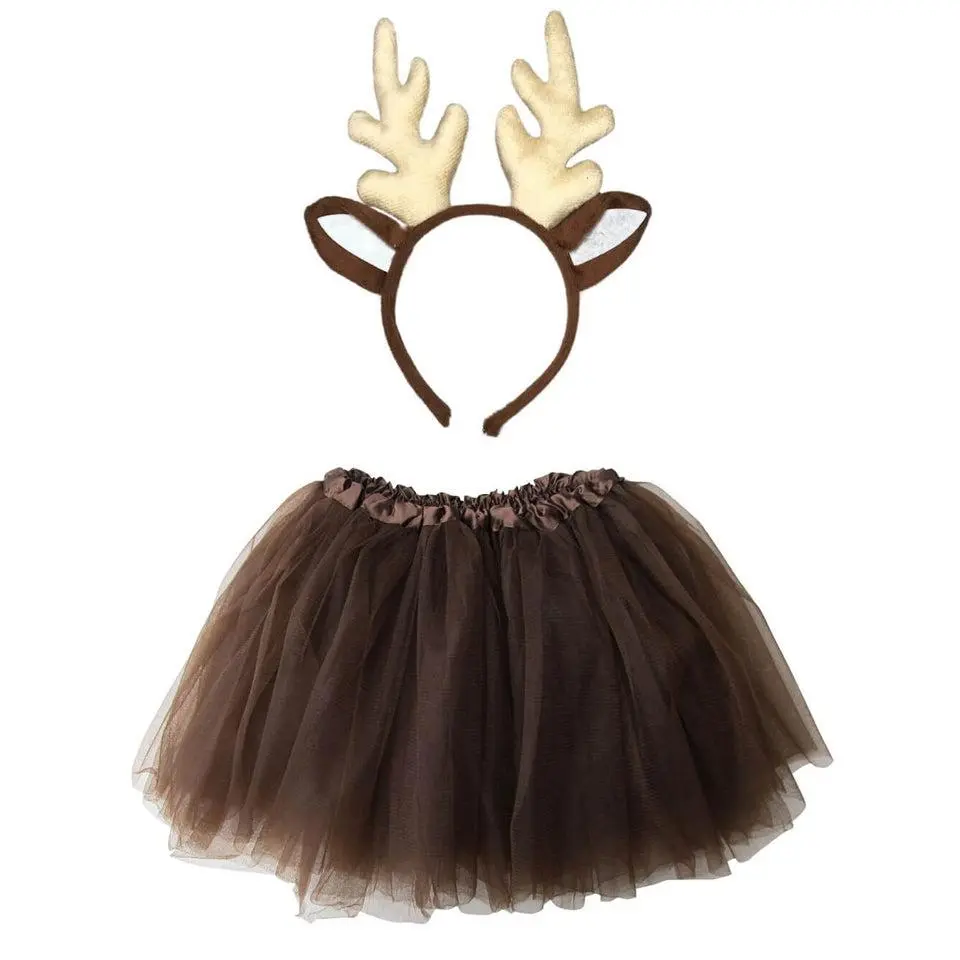 Brown Deer Costume Set for Adults & Plus Size – Brown Tutu Skirt & Antler Headband – Fun Animal Outfit for Halloween & Cosplay