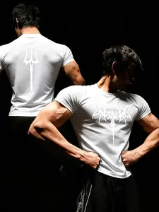 Men's Quick-Dry Compression T-Shirt, Fitness Compress Top, Short Sleeve, Cool Print, High Elasticity, Breathable, Sweat-Wicking, Ideal for Gym and Outdoor Activities