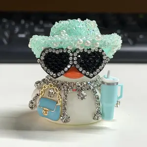 Diamond necklace car duck-cowboy rubber duck cute cartoon car Duck Decoration Car Ornaments Car Interior Decorative, Car Decor Gift