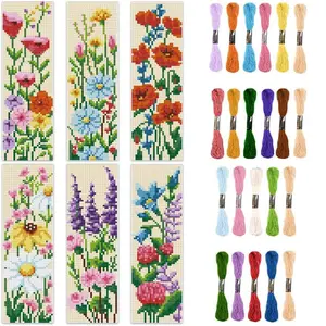 Flower Pattern Cross Stitch Bookmark, 6 Counts/set DIY Cross Stitch Kit, Cross Stitch Decoration, Suitable for Sewing Beginners and Craft Lovers