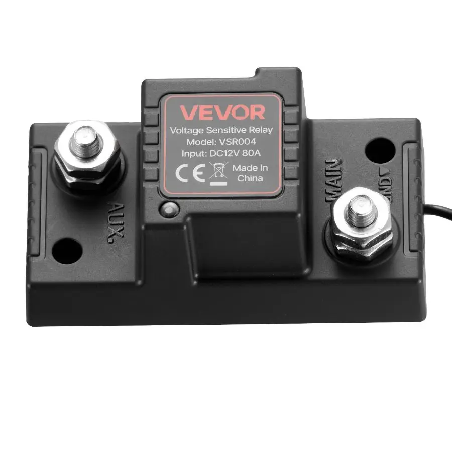 VEVOR Dual Battery Isolator Kit, 12V 80 Amp 2 ft 6 AWG, Manual/ Automatic VSR Voltage Sensitive Relay with Voltmeter, LCD Screen, Smart Battery Isolator, Compatible with Lead-Acid Batteries, for UTV
