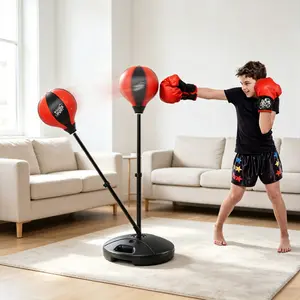 Kids Punching Bag Set with Adjustable Stand, Reflex Speed Bag with Gloves & Pump, Safe Inflatable Boxing Toy for Ages 3+, Indoor Outdoor Kids Exercise Gift