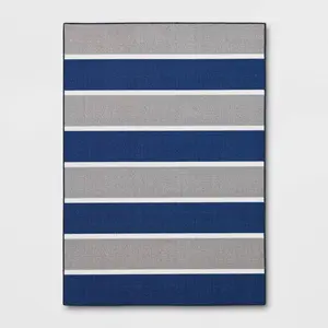 4'x5'6" Rugby Striped Accent Rug Gray/Blue - Room Essentials