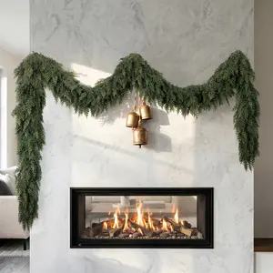 N&T NIETING 2PCS 9FT Artificial Cedar Christmas Garland, Full Realistic Faux Cedar Vine for Mantel, Staircase Railing, Front Door Holiday Home Decor
