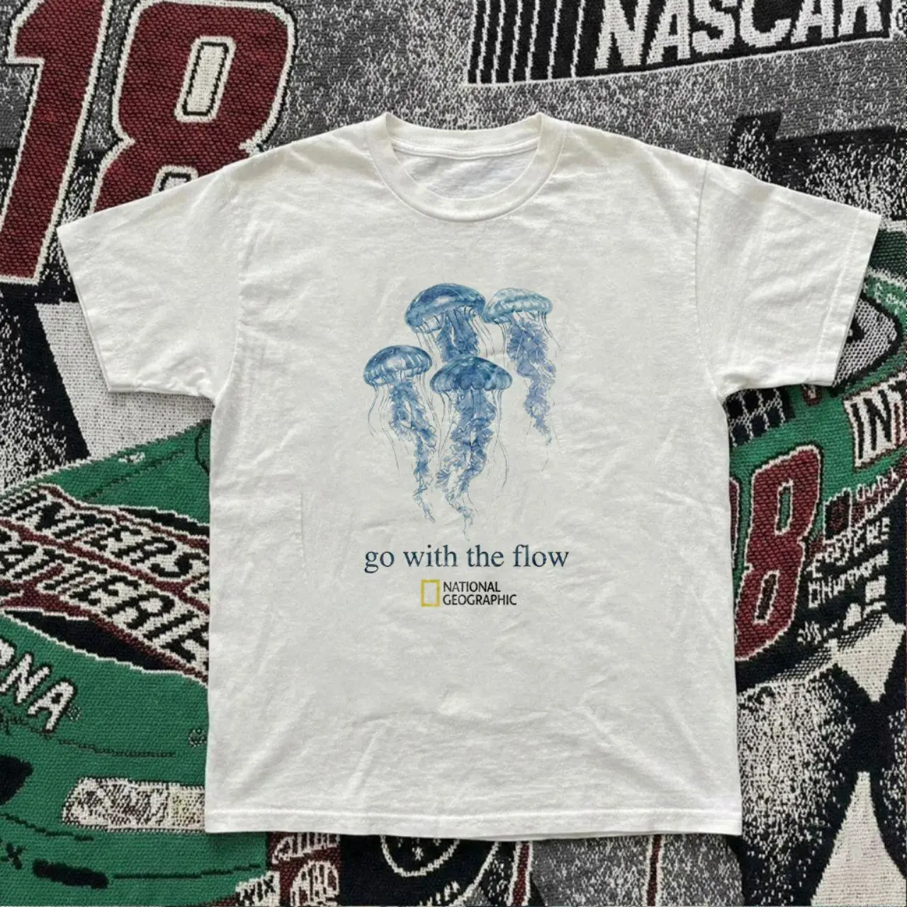 Jellyfish T-shirt | Vintage National Geographic Jellyfish Graphic Tee, Retro Go With The Flow Marine Shirt, Loose Fit Top