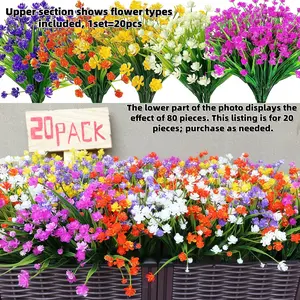 20 Bundles Artificial Fake Decorative Flowers, UV Resistant Plastic Faux Flowers Arrangement, Fake Plants Greenery Shrubs for Indoors & Outdoors, 5 Colors, Artificial Flower Decorations