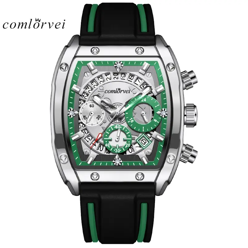 COMLORVEI Men's Tonneau Watch, Swiss Analog-Digital Sports Chronograph with an Alloy Case, Mineral Glass, and Secure Clasp for Party Wear, Barrel