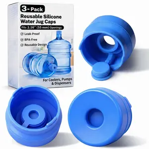 3 & 5 Gallon Water Jug Caps, Non-Spill Leak Free Silicone Covers for Indoor & Outdoor Use, BPA Free Food Grade - Pack of 3-YY0