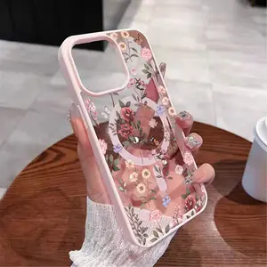 Diverse colorful and vibrant flowers MagSafe Case Compatible with iPhone 17 Pro Max Air 16 16e 15 14 Plus 13 12 11 X XS Magnetic Clear Acrylic Back Drop Protection Pocket-Friendly Cellphone Cover Valentine's Day Gift 2D printing