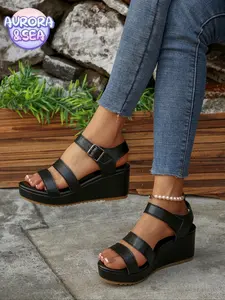 Women's Fashionable Solid Color Higher Platform Sandals, Casual Comfortable Crossed Strap Wedge Sandals for Summer, Lightweight Breathable Comfortable Sandals for Daily Wear, Walking Shoes