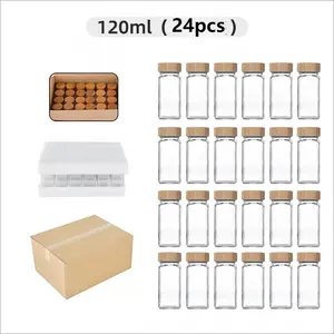 12/24 Pcs Square Plastic Spice Jars with Labels, Sealed Containers with Label Sticker & Pen, Kitchen Organizer Set with Wood Grain Plastic Lids, Rust Proof, Household Kitchen Supplies, Hand Wash Recommended