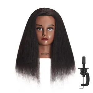 Mannequin Head 14" 100% Real Hair Hairdresser Cosmetology Mannequin Manikin Training Head Hair and Free Clamp Holder (14 Inch)