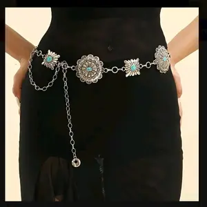 Vintage Boho Waist belt for Women - Ethnic Metal Belt with Chain Details, Middle Eastern Inspired Accessory for Parties and Dresses, Daily Wear.