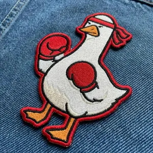 Embroidered Boxing Goose Patch – Funny Duck Animal Applique (Iron On/Sew On)