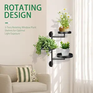 3-Tier Metal Rotating Window Plant Stand, Indoor Wall Mounted Flower Shelf, Multilayer Plant Display Holder for Home Decor tiktokshopspringglowup