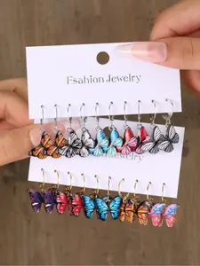 10 Pairs/set Women's Elegant Colorful Butterfly Design Hoop Earrings, Casual Versatile Accessories for Women, Trendy Jewelry As Gift for Girl