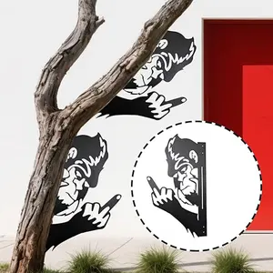 Metal sign art decor, peeking out from the sign's corner, Tree garden fence cottage outdoor home decor Rustic Farmhouse Design Gift animal wall art ornament Vintage Garage Signs Wooden Home Sign