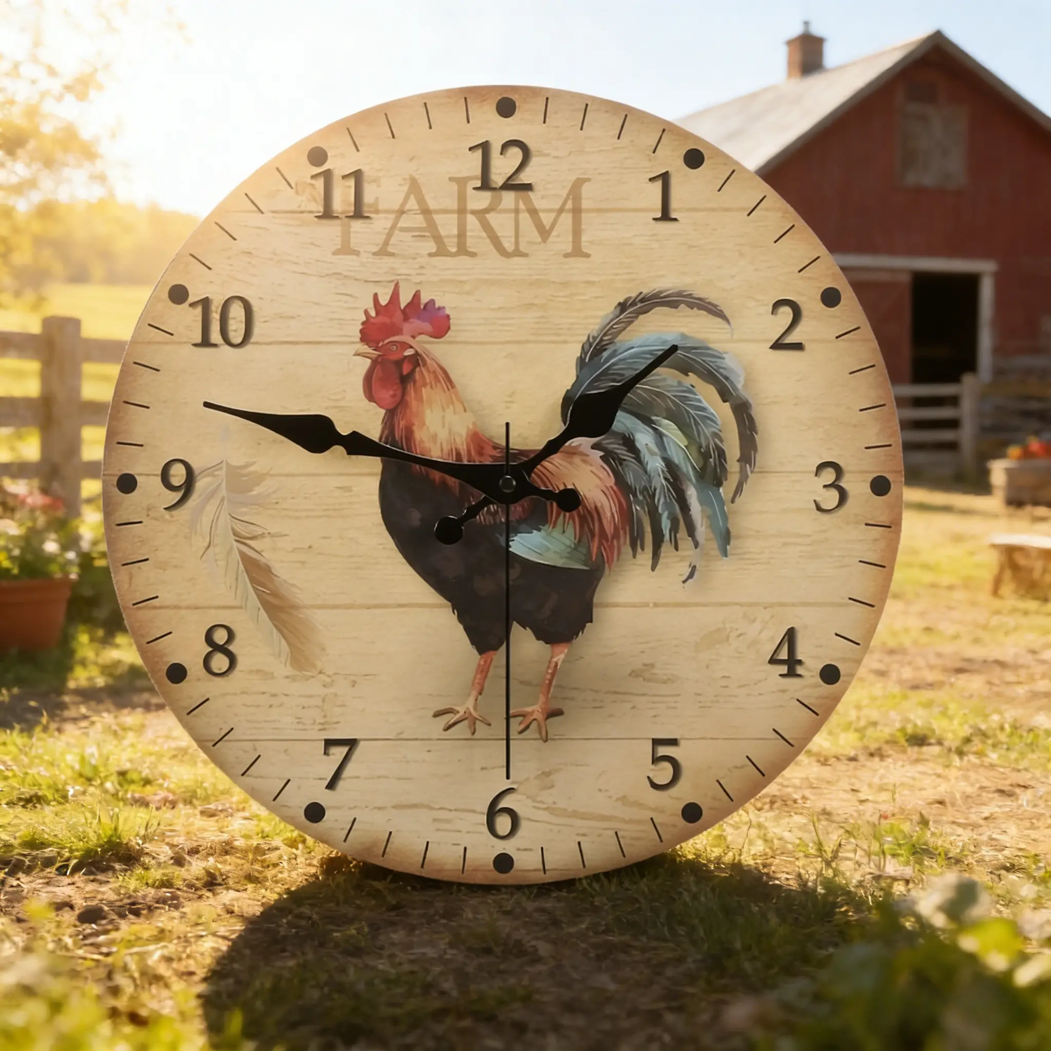 12-Inch Quiet Wooden Wall Clock with Adorable Rooster Design, Battery-Powered Room Decor for Nurseries, Living Rooms, Ideal for Christmas & Birthday Gifts#tiktokshopsummersale