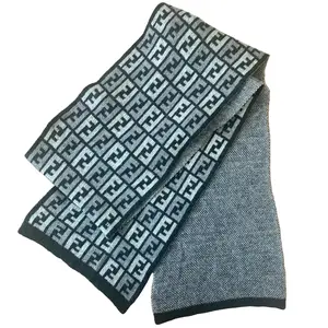 Pre-owned Authentic Fendi unisex double sided double layer monogram wool cashmere scarf