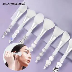 2 Sets Beadable Handle Silicone Face Mask Brushes -Soft Reusable Applicator for Clay Mask, Cream, Serum & Body Butter - Hypoallergenic, Hair-Free Beauty Tool, Stylish & Durable Skincare Brush