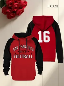 Mens Football Team Embroidery Hooded Fleece Sweatshirt Casual Hoodie Thick Warm Retro Sporty Pullover for Men & Women, Loose Fit Unisex Couples Christmas Valentine's Gift, Machine Washable, Autumn Winter Wear, Durable Casual Wear